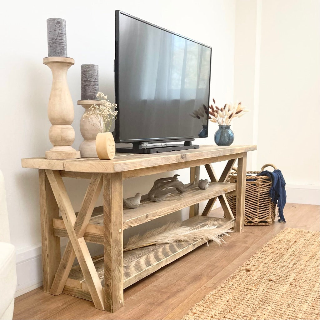 Reclaimed wood deals tv console table