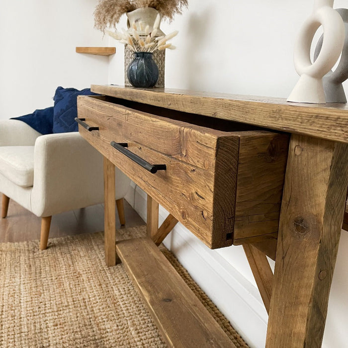 Simple Console Unit Reclaimed Solid Wood Barton Console Unit With Storage — Rustic Dreams