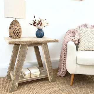 Elevate your living space with the Yarmouth Side Table, a reclaimed and rustic furniture piece crafted from salvaged and distressed wood, the natural beauty of solid wood adds warmth and character to your home decor.