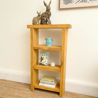 Introducing the Winsor Solid Wood Narrow Rustic Bookshelf: Handcrafted to perfection, this bespoke piece combines timeless elegance with practicality, offering custom storage solutions in a rustic design.