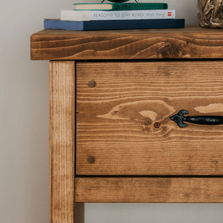 Discover rustic charm with the Breamore Handmade Rustic Solid Wood Bedside Table, featuring a drawer for storage, adding character to your bedroom decor.