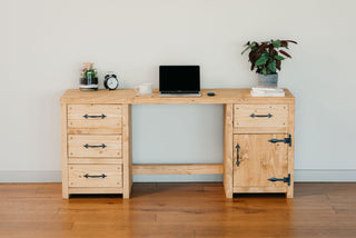 Embrace rustic sophistication in your office with the Marina Solid Wood Rustic Desk: Featuring abundant storage and drawers, it seamlessly blends style and practicality.