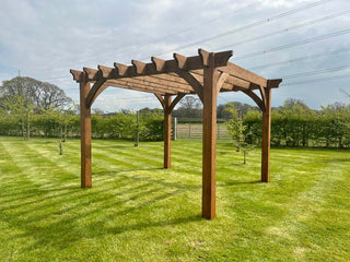 Elevate your outdoor living space with this stylish and functional pergola, perfect for creating a luxurious atmosphere for relaxation and entertainment. Featuring sturdy wooden construction, ample seating space, and ideal for hosting gatherings, this pergola is a must-have addition for any patio or garden.
